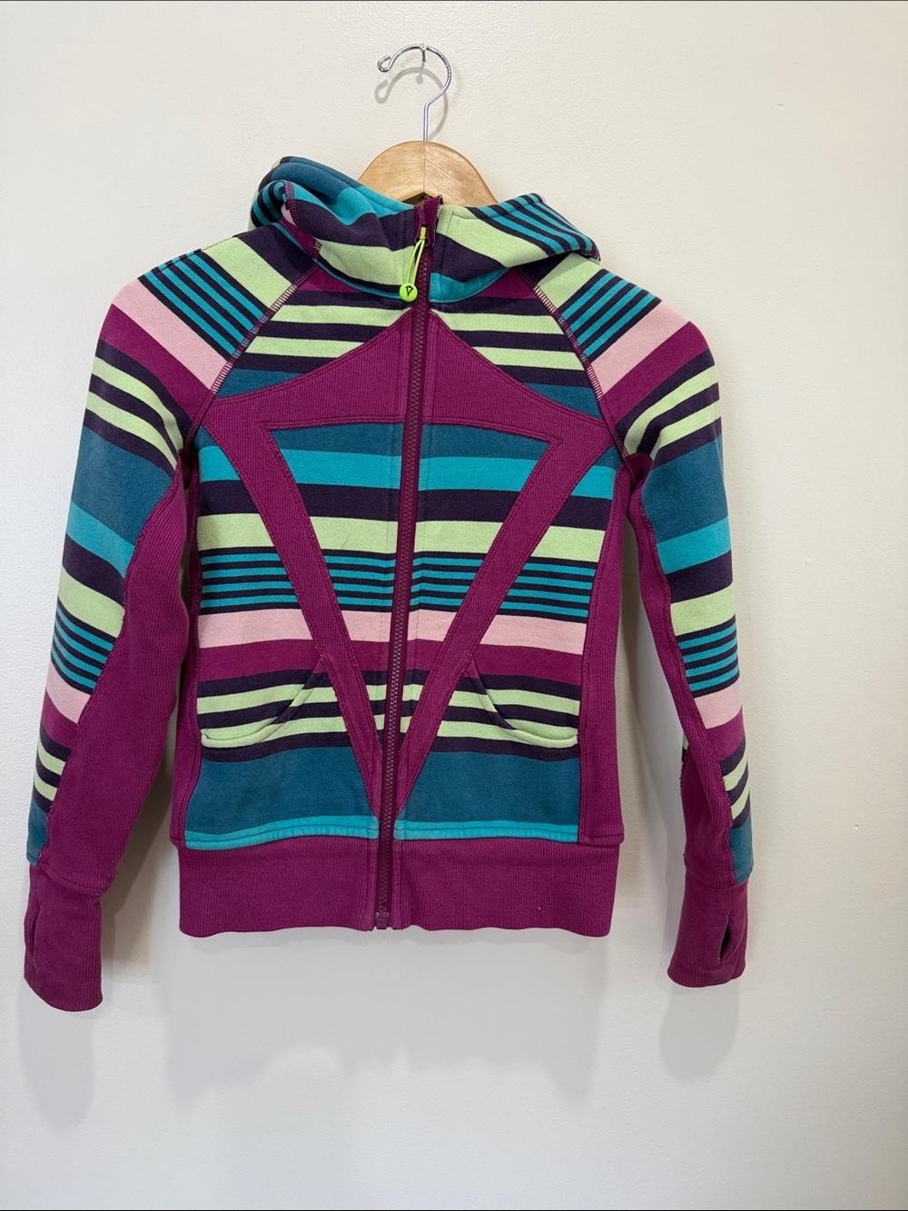 Ivivva Girls' Striped Zip Hoodie in Magenta, Teal & Lime